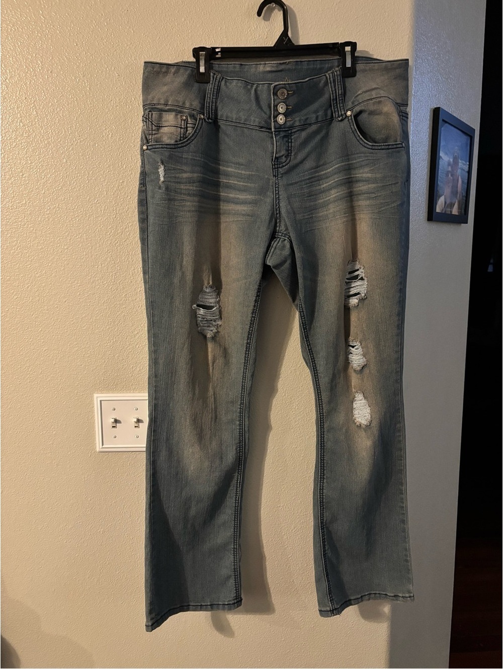 Almost Famous Plus Size 20 Distressed Wide Waistband Jeans 3 Button
